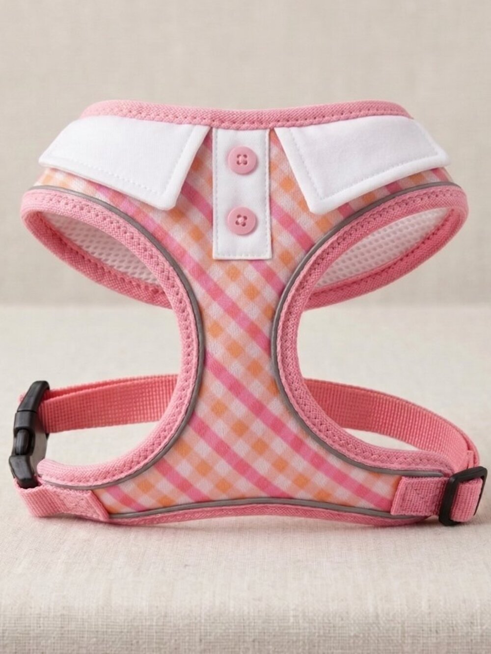 Ultra Comfort Reflective Harness Vest - Pink Gingham White Collar